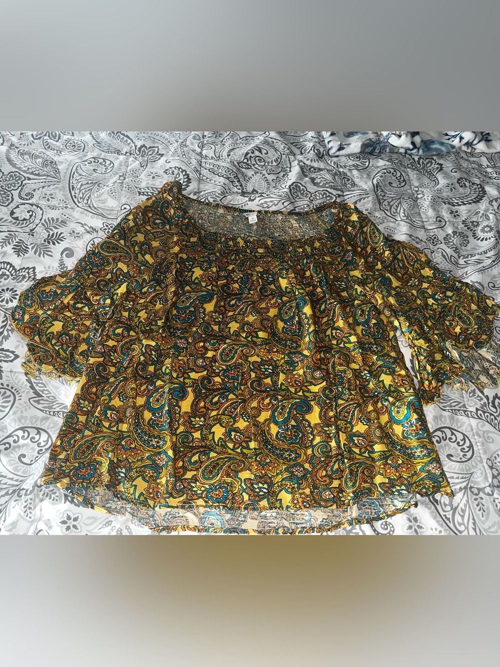 Cato Yellow Paisley Smocked Neckline Blouse